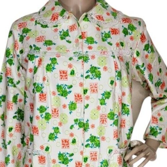 VTG 70s Cotton Floral LS Button-Down Top & Pants Pajama Set Two Piece NEW - Picture 4 of 13